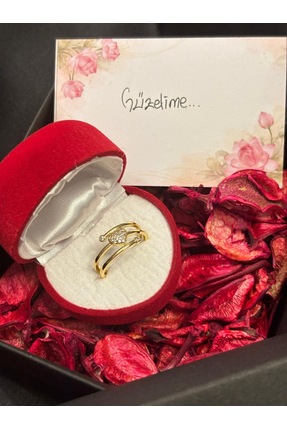 lotusbybuket Vip tasarım kalp detaylı zirkon taşlı çelik gold yüzük(kalpli ku...