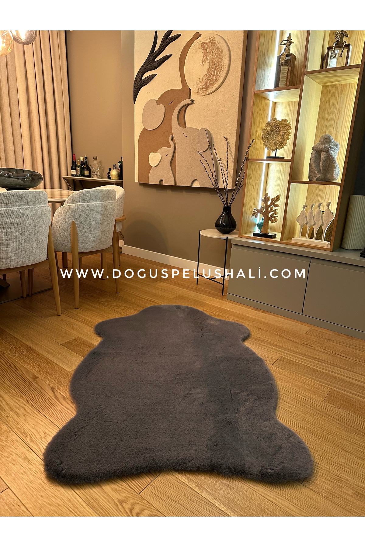 Ultra Soft Grey Soft Textured Plush Rug Single Head Skin
