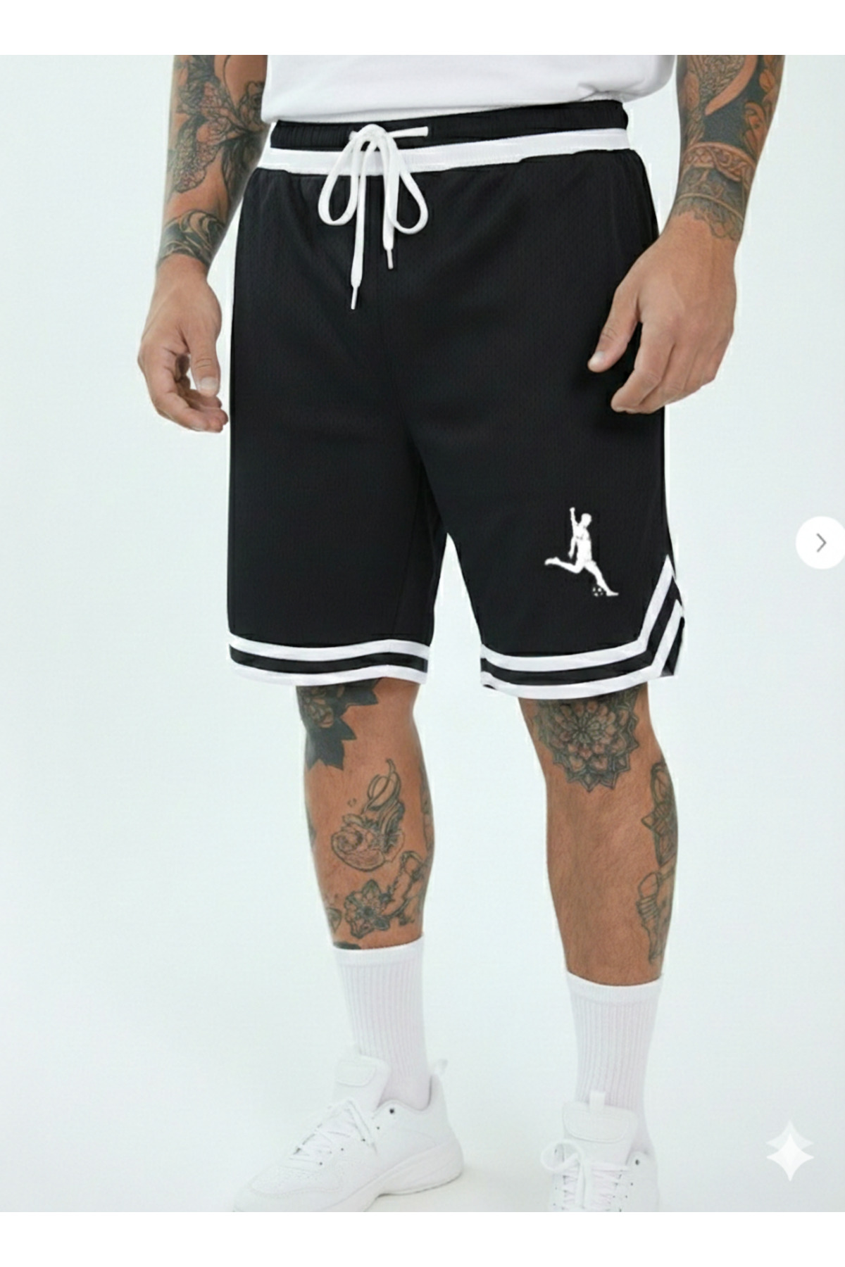 NİCE  Baskılı Erkek Siyah Basketbol Şortu - Retro Tarz Filesiz Rahat Kesim Spor Şort - Görsel 3