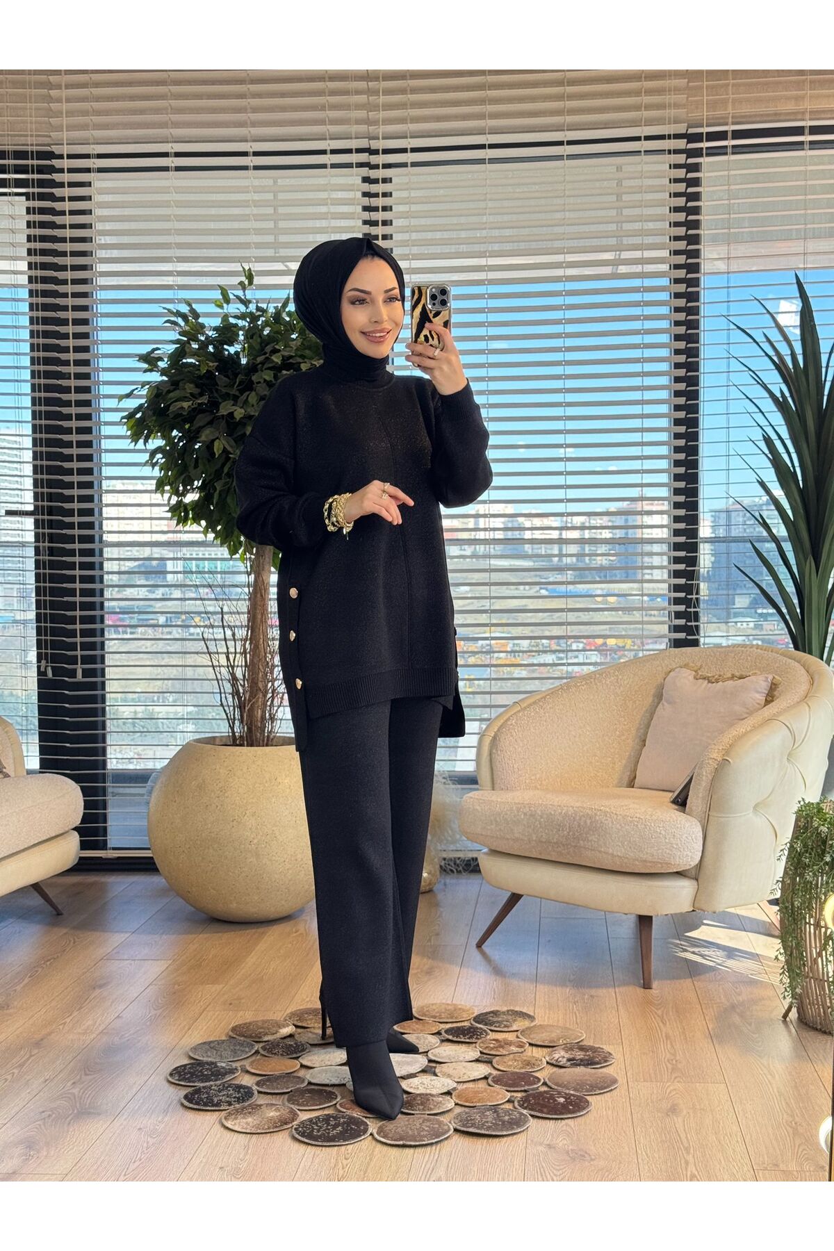 ALANURMODA 24349 Комплект трикотажу з блискітками та ґудзиками з боків ...