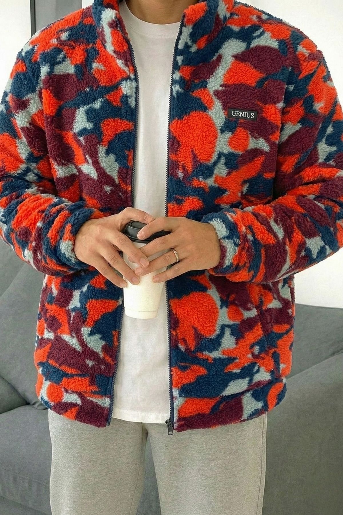 GENIUS STORE  Oversize Peluş Sweatshirt Desenli Erkek Polar Sweatshirt Erkek-Kadın Sweatshirt Oversıze-pelus