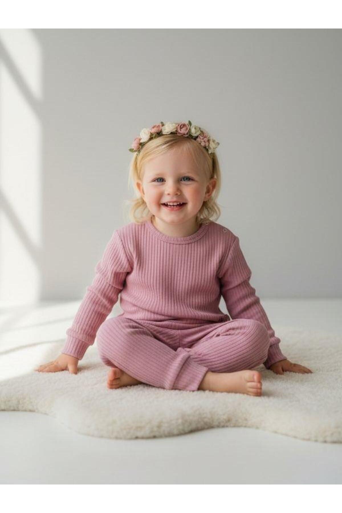 Zekids Kız Bebek Pamuklu Fitilli Eşofman Takımı fotoğrafı 3 (önizleme)