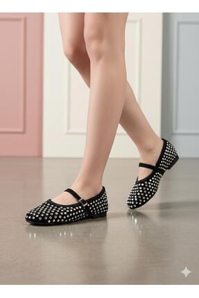 redtan Kadın Beyaz Taşlı Süet Babet Tek Bantlı Şık Model Ofis Ve Günlük Ayakkabı