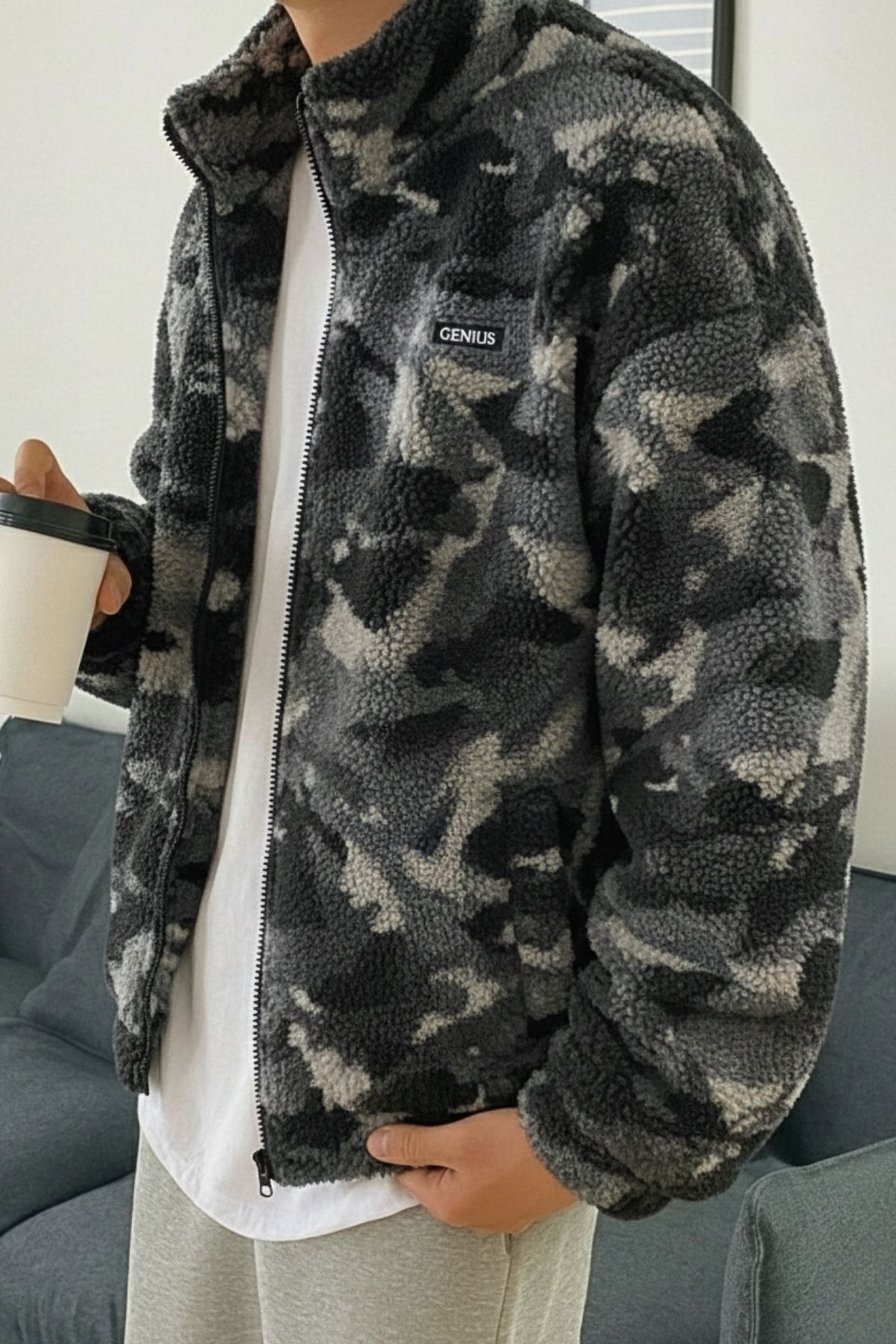 GENIUS STORE  Oversize Peluş Sweatshirt Desenli Erkek Polar Sweatshirt Erkek-Kadın Sweatshirt Oversıze-pelus - Görsel 2