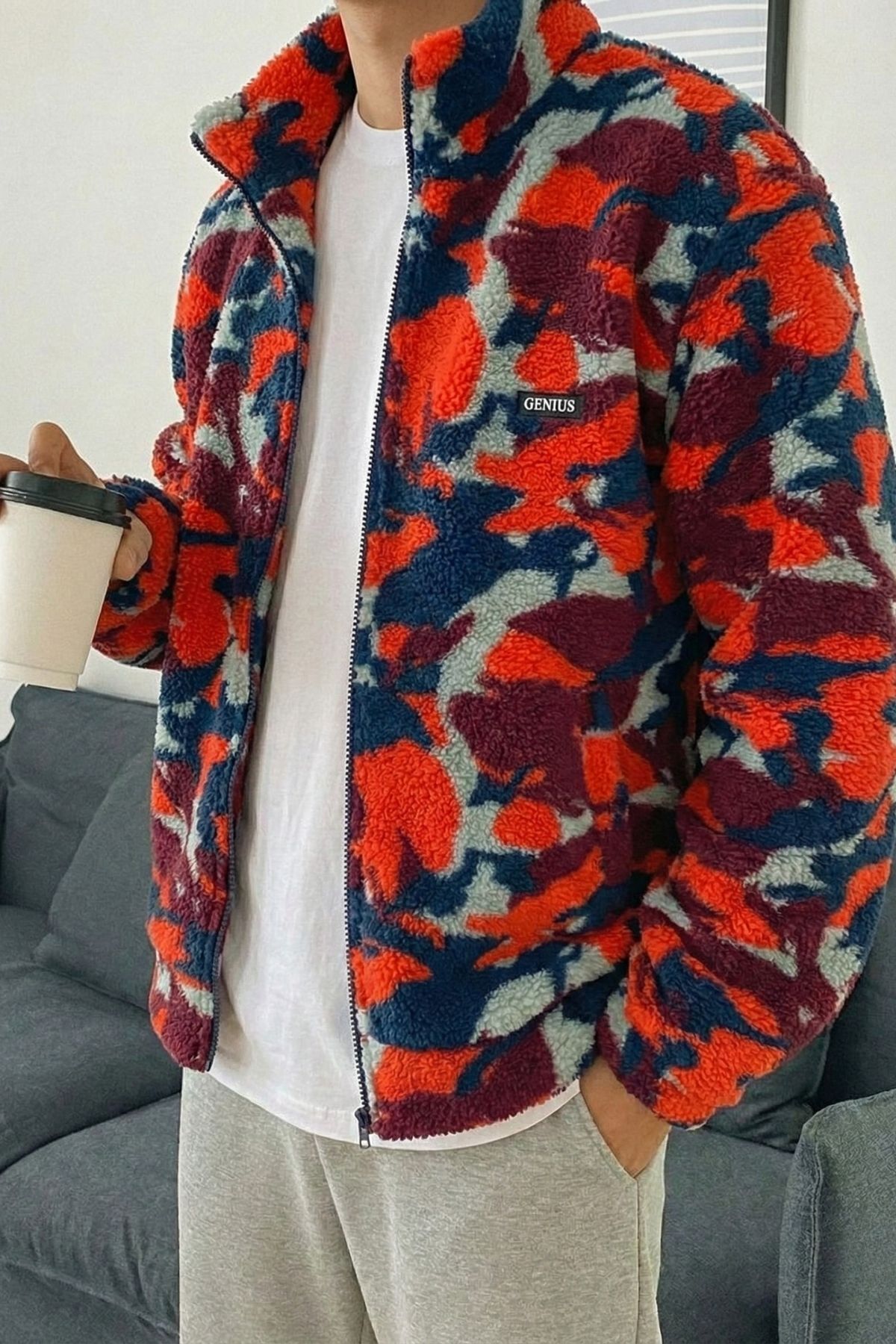 GENIUS STORE  Oversize Peluş Sweatshirt Desenli Erkek Polar Sweatshirt Erkek-Kadın Sweatshirt Oversıze-pelus - Görsel 2