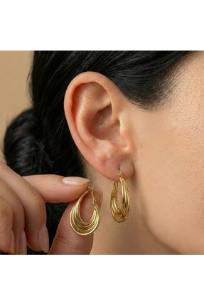 AccessoriesCınCık Çelik Küpe Gold Renk Halka Detaylı Kadın Küpe