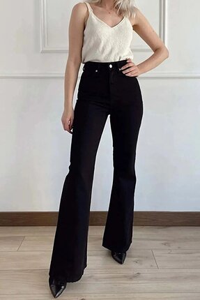 BEES JEANS Floria Kadın Siyah Ispanyol Paça Jean Kadın Toparlayıcı Likra Yüks...
