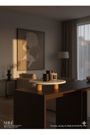 SIRÉ Studio Yuvarlak Mermer Sunum Standı Silindir Ahşap Ayaklı 30 cm- SIRÉ So...