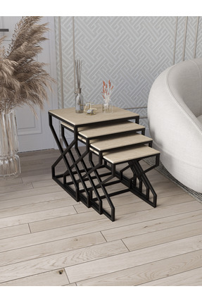 Dekoport Ela 4lü Zigon Sehpa Yan Sehpa Metal Ayak Mdf Membran Tabla