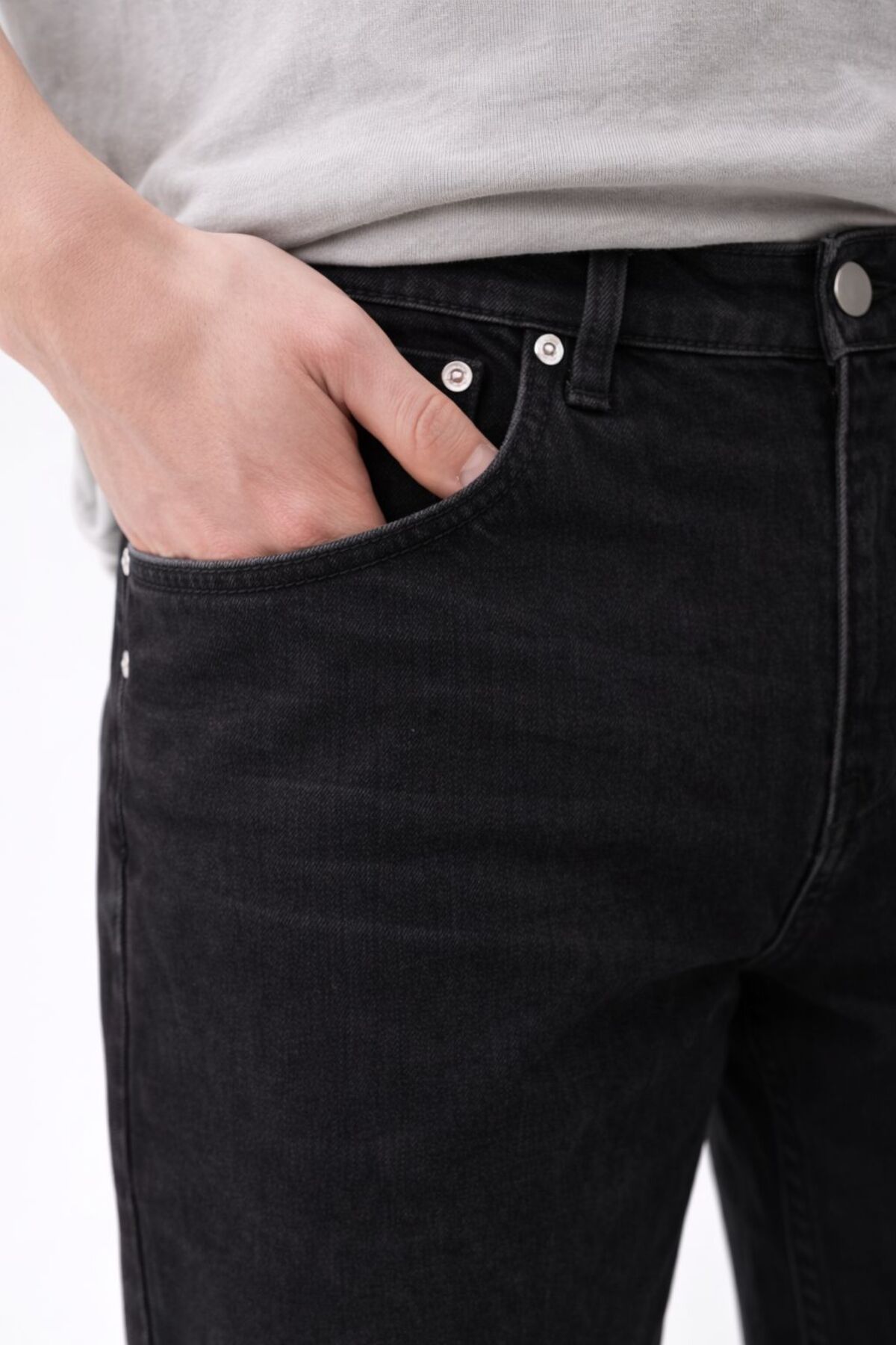 oraystore Erkek Yıkamalı Siyah Battal Boy Likralı Rahat Kalıp Kot Pantolon görsel 4