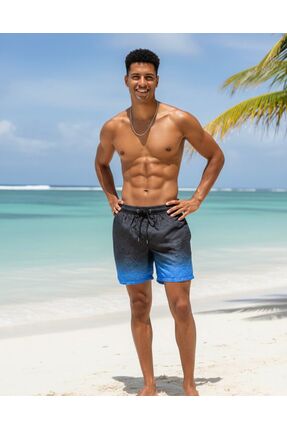 İLBESSPORT Erkek Siyah Dalgalı Deniz Şortu