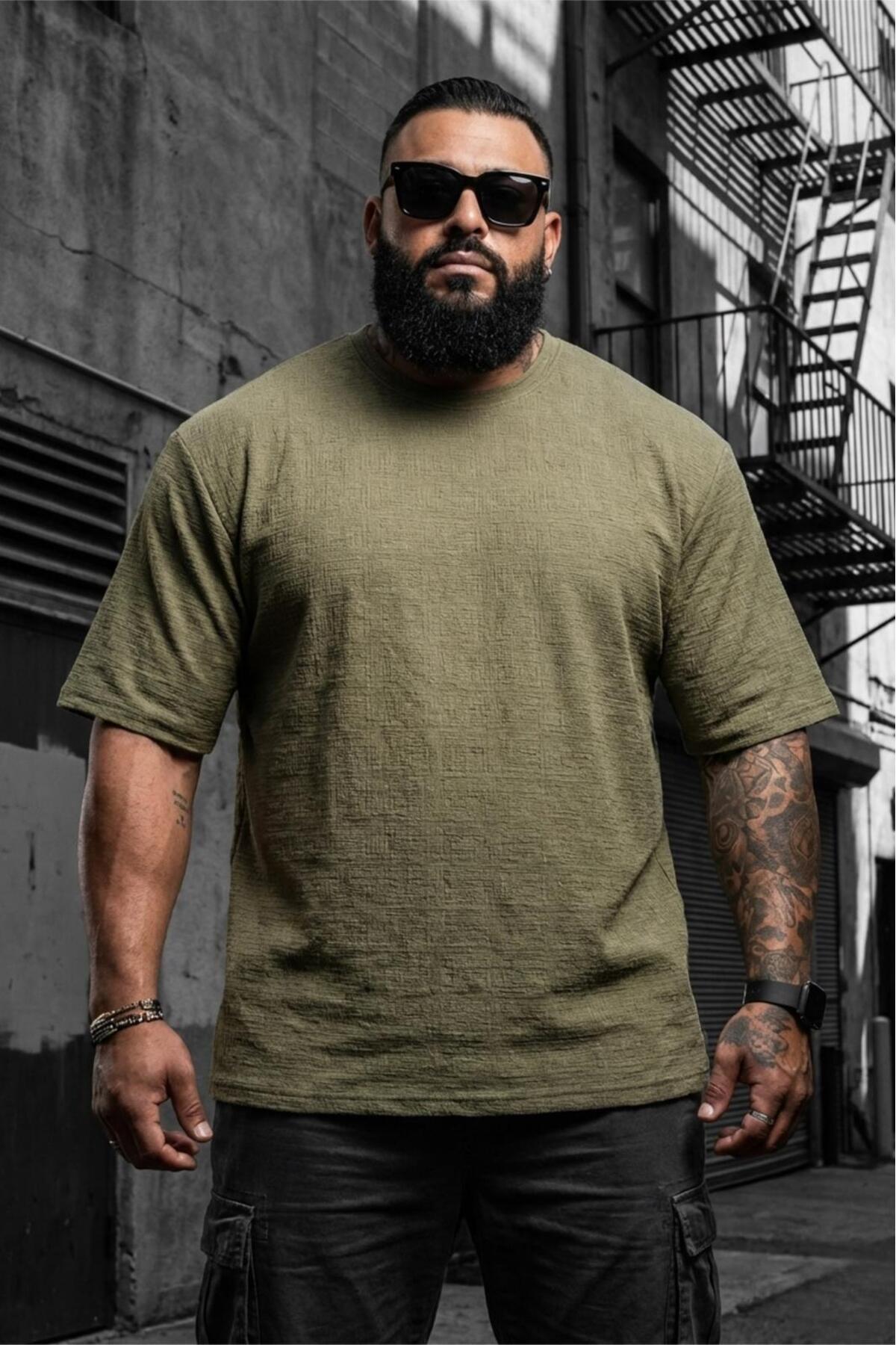 Shell Pattern Lycra Men's Plus Size Waffle (Embossed) Textured T-Shirt