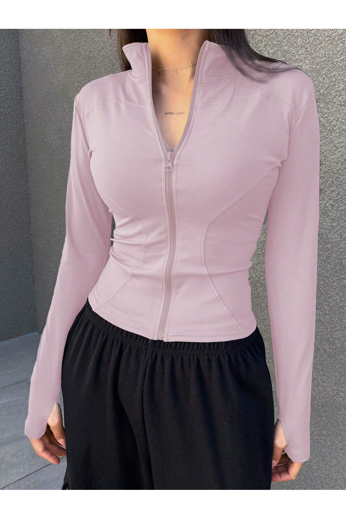 eybetsa  Rover Basic Slim Fit Fermuarlı parmak detaylı Bluz - Görsel 2