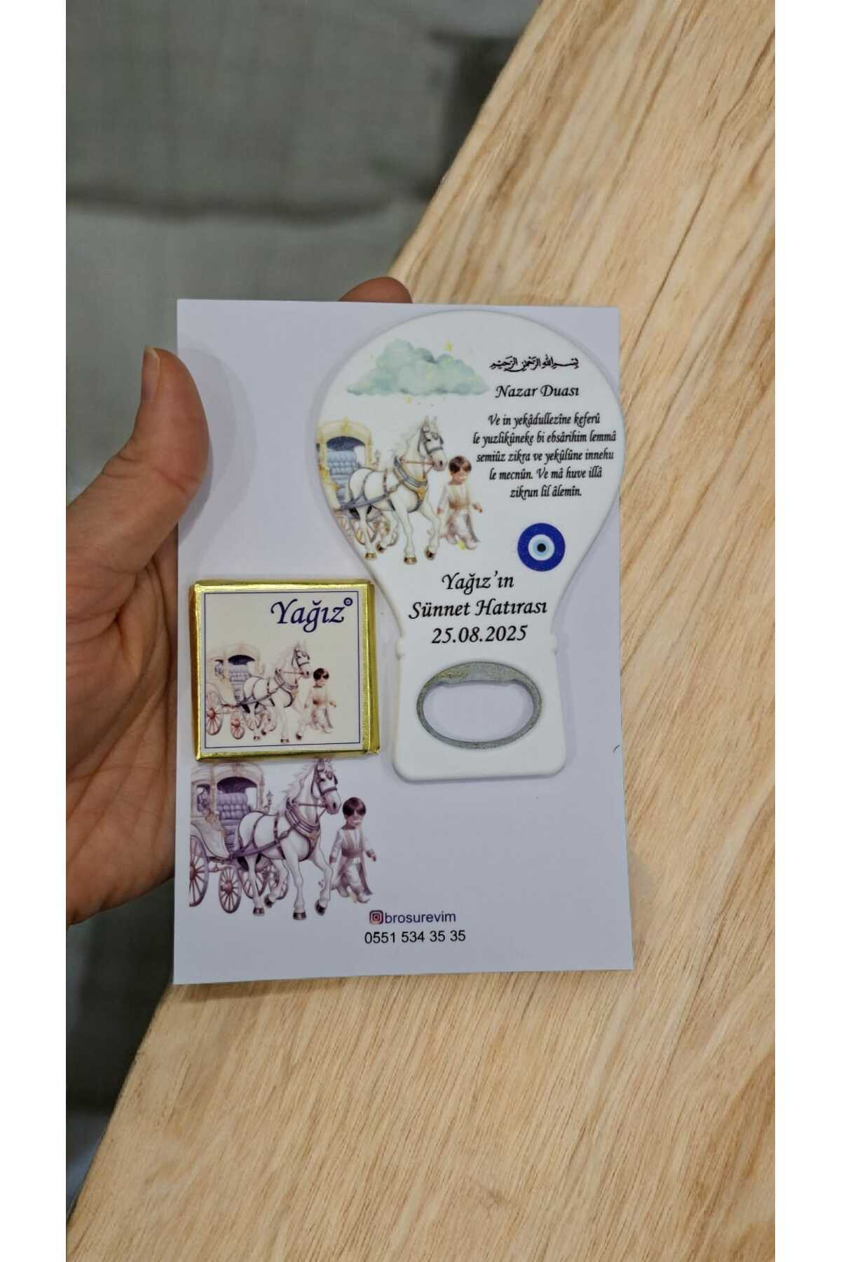 Nazar Duası Tema Kişiye Özel Sünnet Hediyelik Magnet Açacak Ve Baskılı Çikolata Set 100 lü Paket