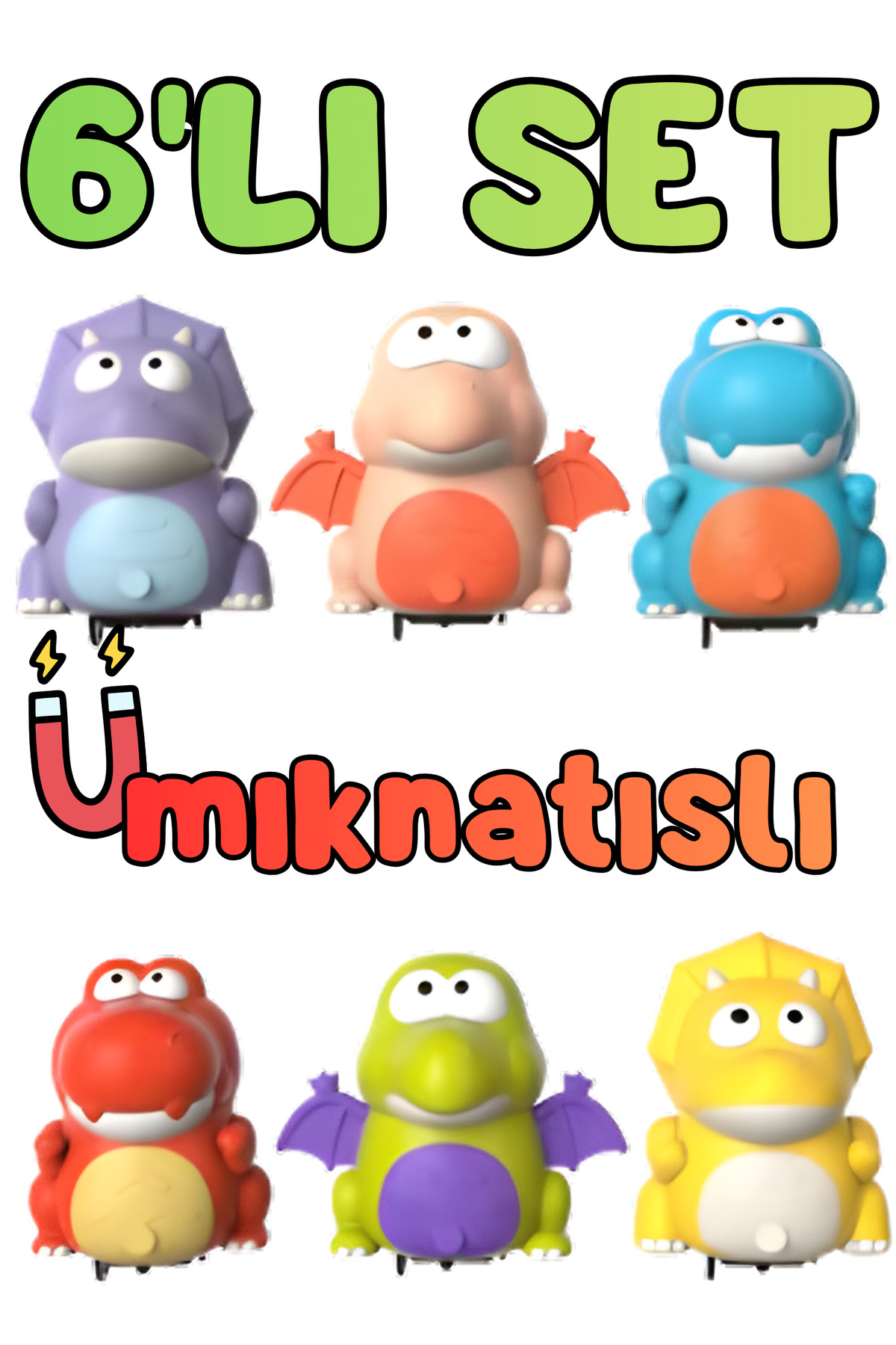 Dinosaur Set of 6 Funny Magnets with Swinging Musical Battery that Follows Each Other in the Shape of a Train