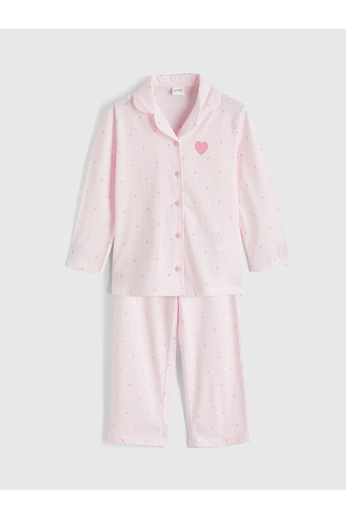 LC Waikiki Pink Shirt Collar Patterned Girls' Pajama Set