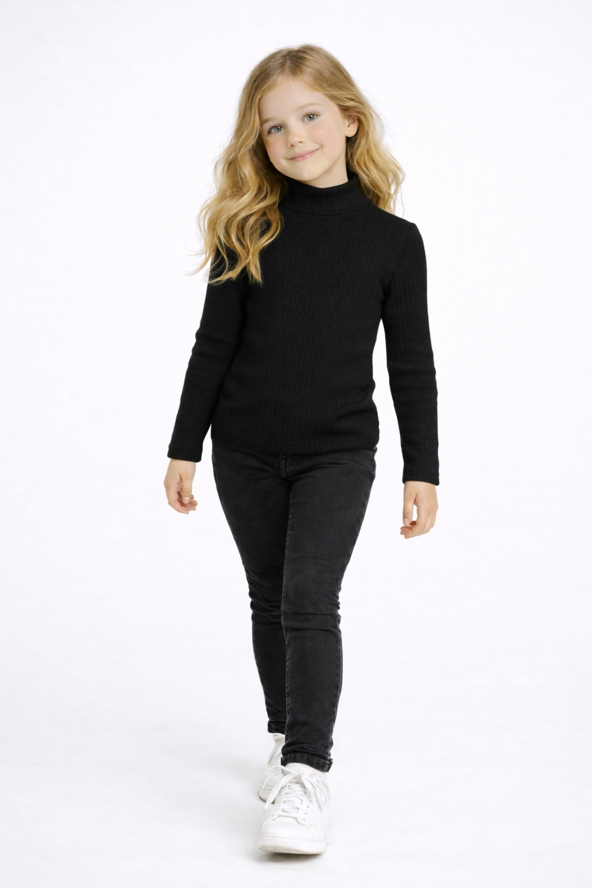 Boys Girls Rib Half Throat Long Sleeve Basic Blouse