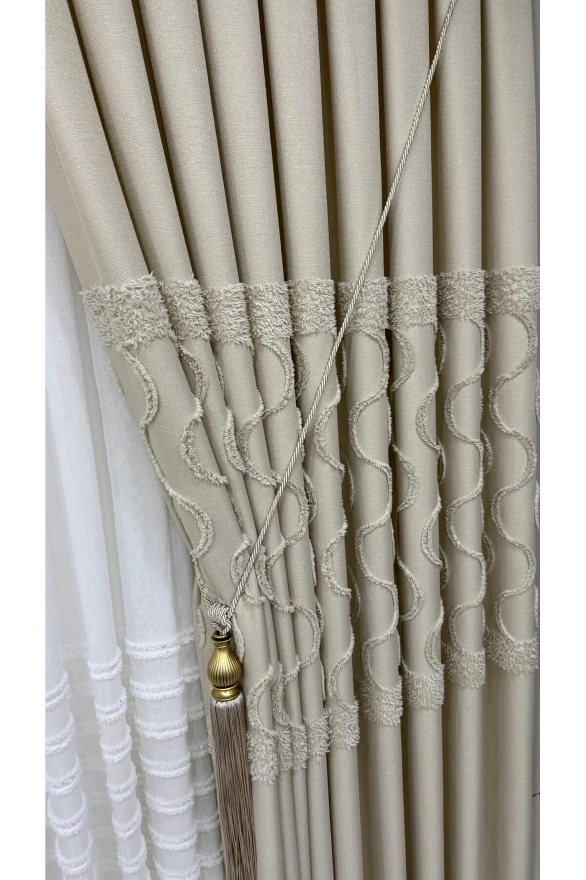 Luxury Linen Textured Feathered Cream Dashboard Background Curtain (Single Wing)