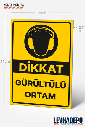 LEVHADEPO Gürültülü Ortam İş Güvenliği Uyarı ve Yönlendirme Levhası 25x35 Dekota