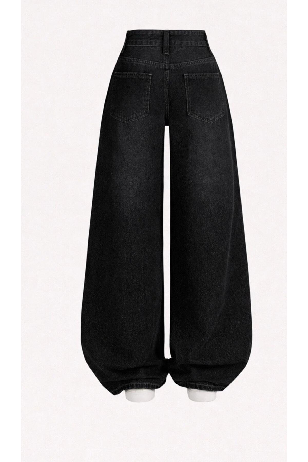 Fro line  Kadın siyah renk baggy denim pantolon - Görsel 2