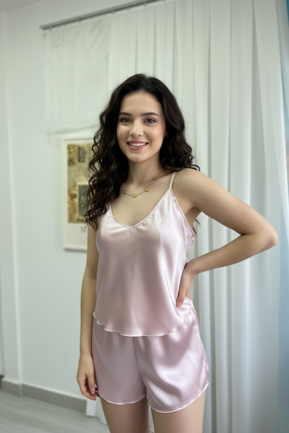 Miracle Mira Liza Saten Askılı Gecelik Takımı