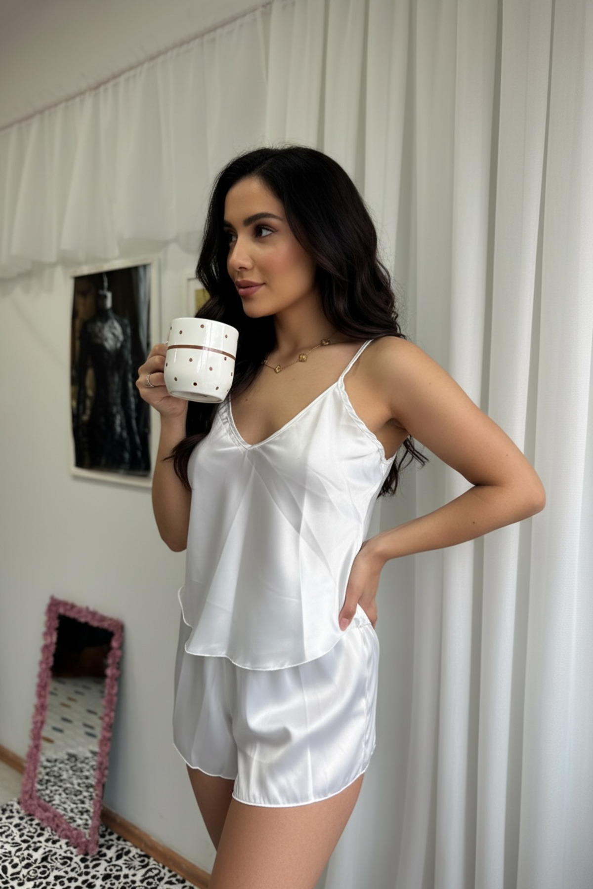 Miracle Mira Liza Saten Askılı Gecelik Takımı