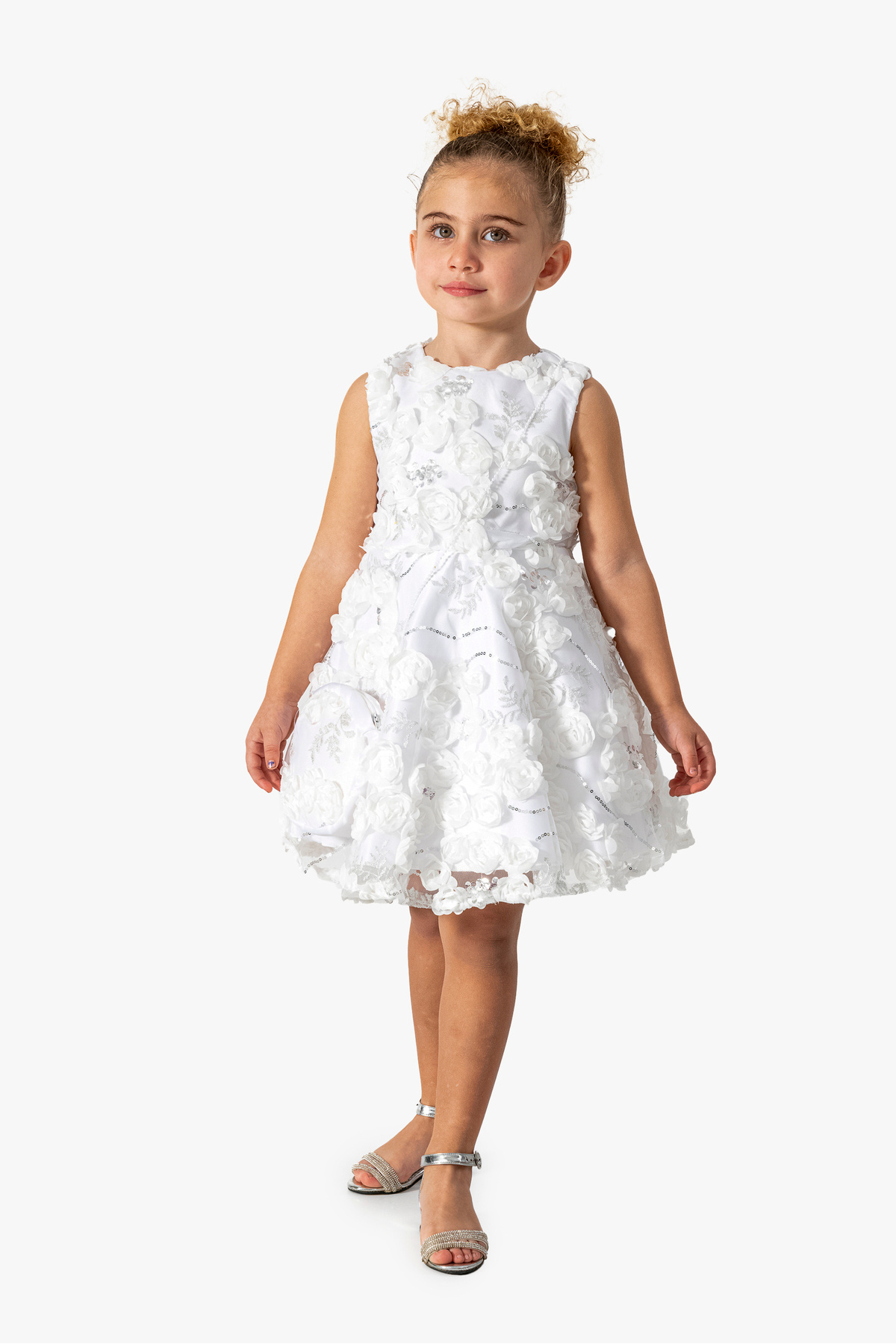 YUSALİ Kız Çocuk Beyaz Pullu Çantalı Doğum Günü/özel Elbisesi/ Parti Elbisesi Gelinlik fotoğrafı 3 (önizleme)