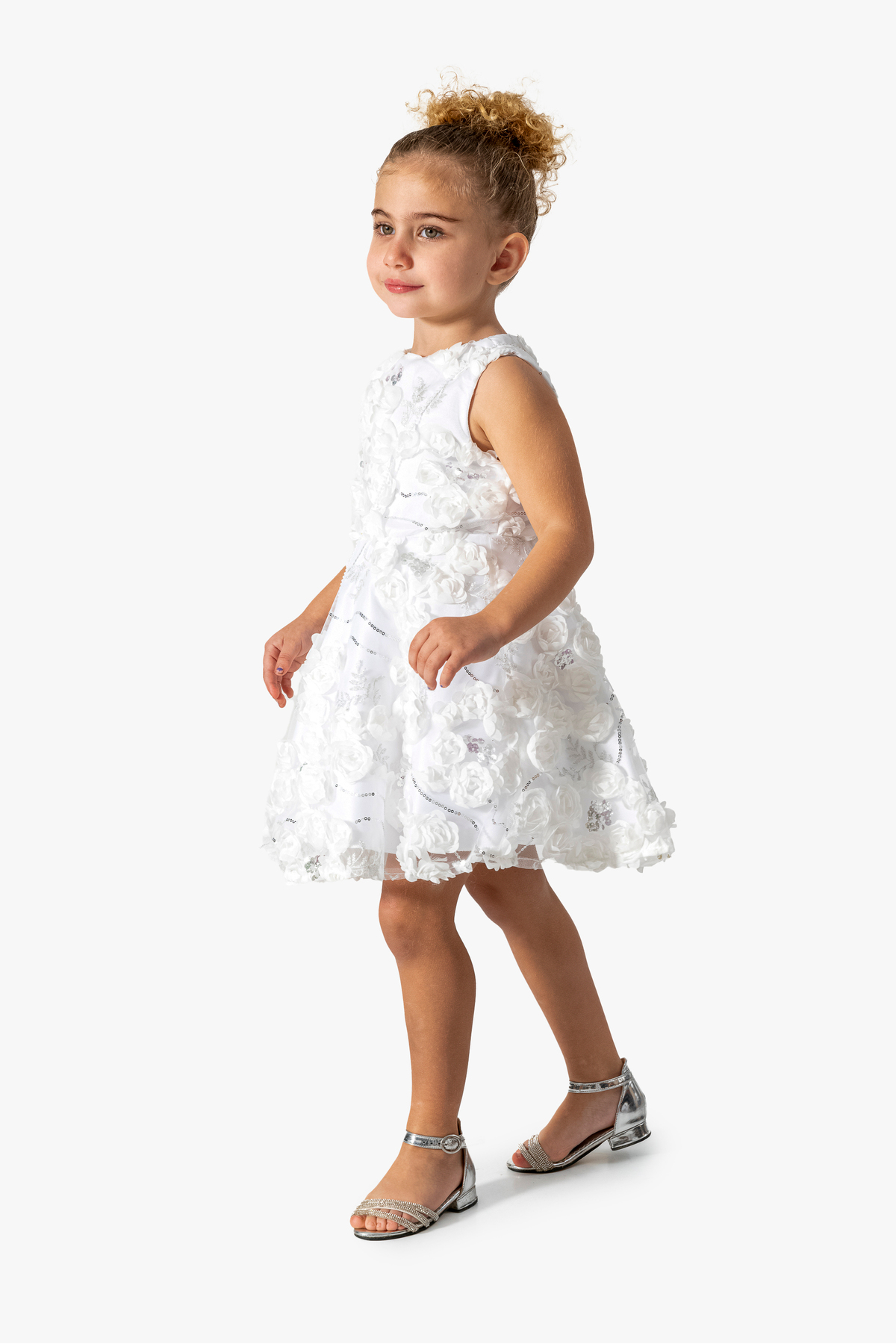 YUSALİ Kız Çocuk Beyaz Pullu Çantalı Doğum Günü/özel Elbisesi/ Parti Elbisesi Gelinlik fotoğrafı 2 (önizleme)