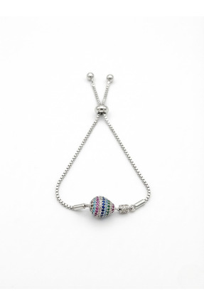 Galata Takı Gökkuşağı Renkli Zirkon Taşlı Top Bileklik - Ayarlanabilir Gümüş ...