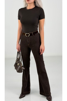 Karol Kahve Dikiş Detaylı Yüksek Bel İspanyol Paça Jean