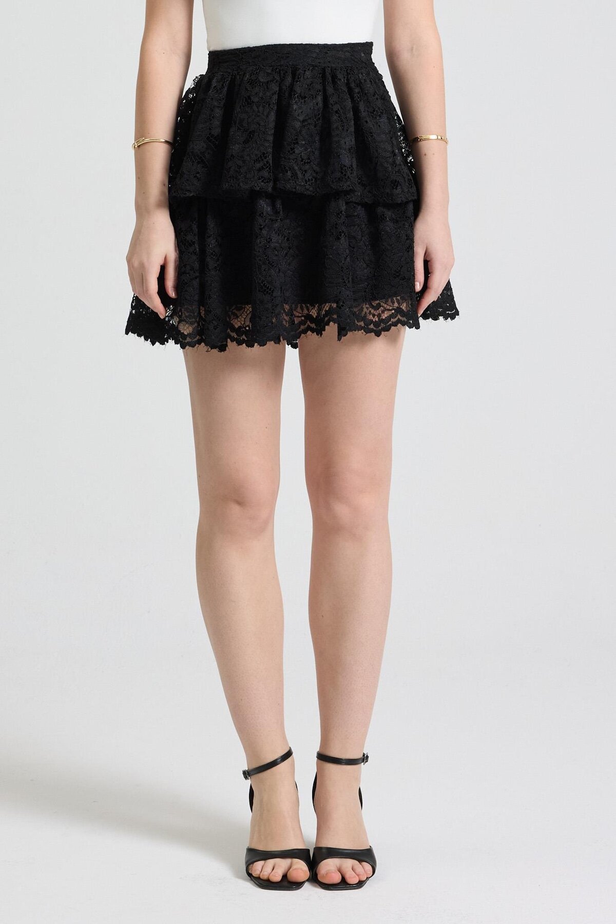 Lijuri  Fırfırlı Kat Kat Dantel Mini Etek 4085 - Görsel 3