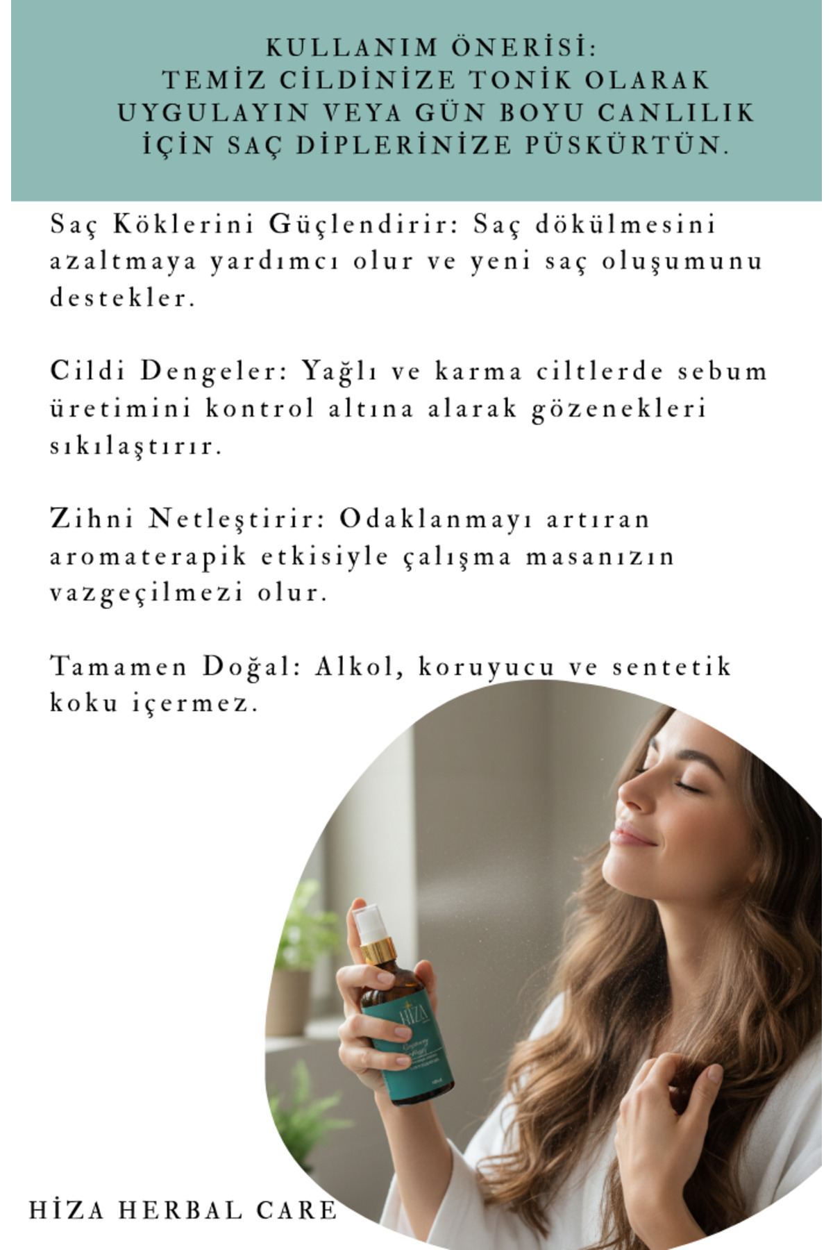 تونیک موی ۱۰۰٪ خالص هیدروسول رزماری ۱۰۰ میلی‌لیتری — HZHİDBİB — تصویر 5 از 5