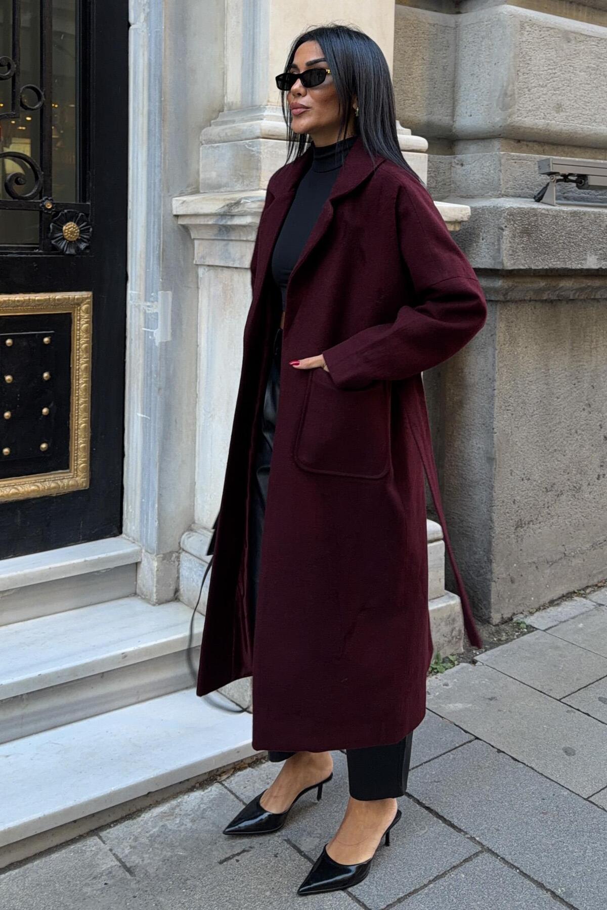 Lijuri  Kuşak Kapamalı Kaşe Kaban 7136 - Görsel 5