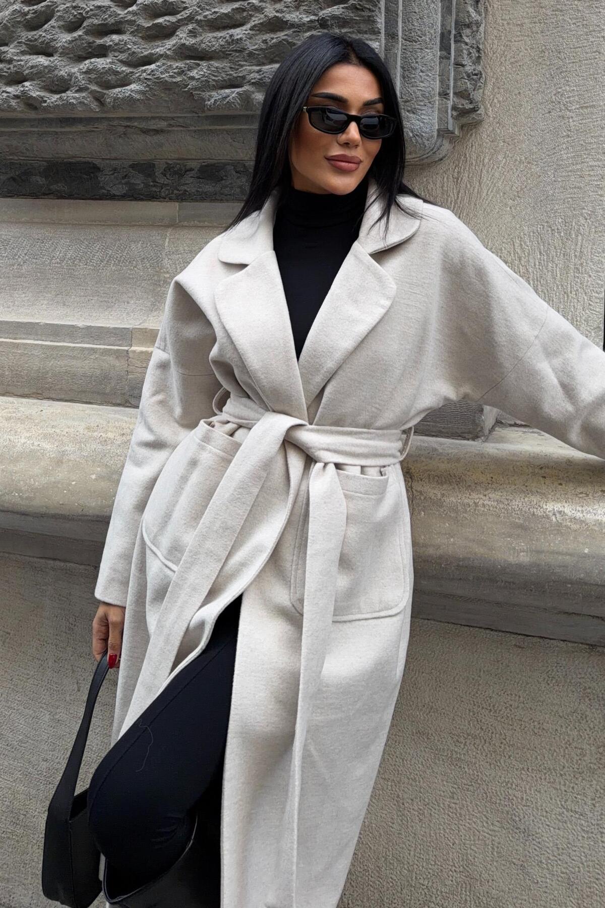 Lijuri  Kuşak Kapamalı Kaşe Kaban 7136 - Görsel 2