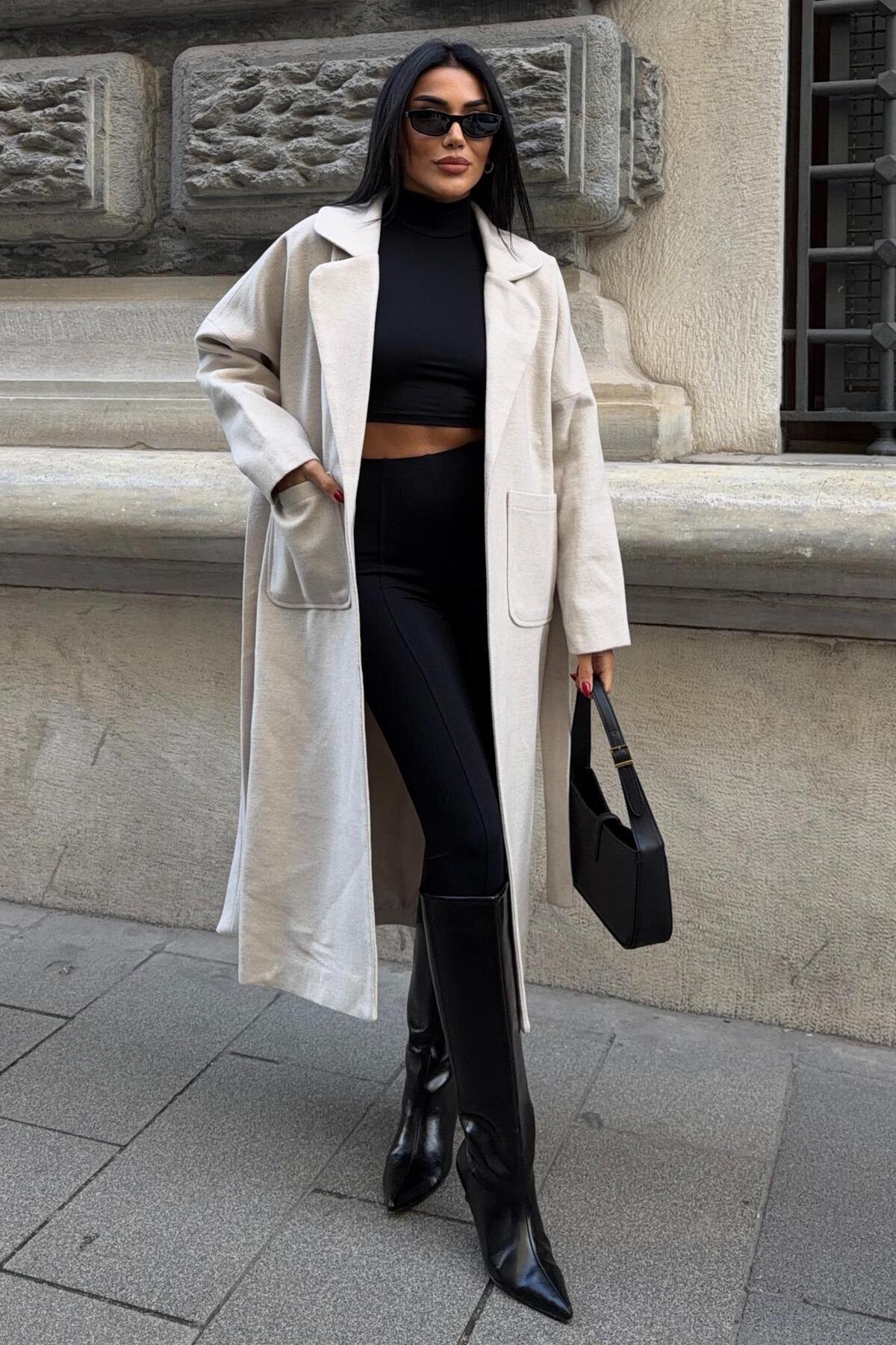 Lijuri  Kuşak Kapamalı Kaşe Kaban 7136 - Görsel 3