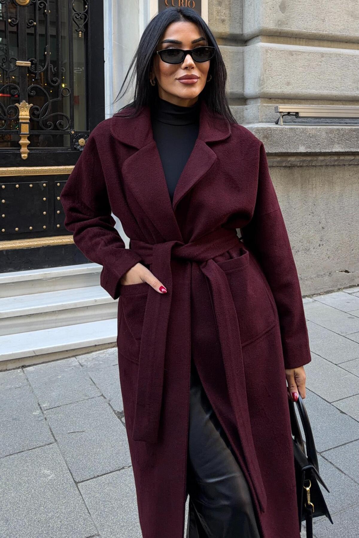 Lijuri  Kuşak Kapamalı Kaşe Kaban 7136 - Görsel 3