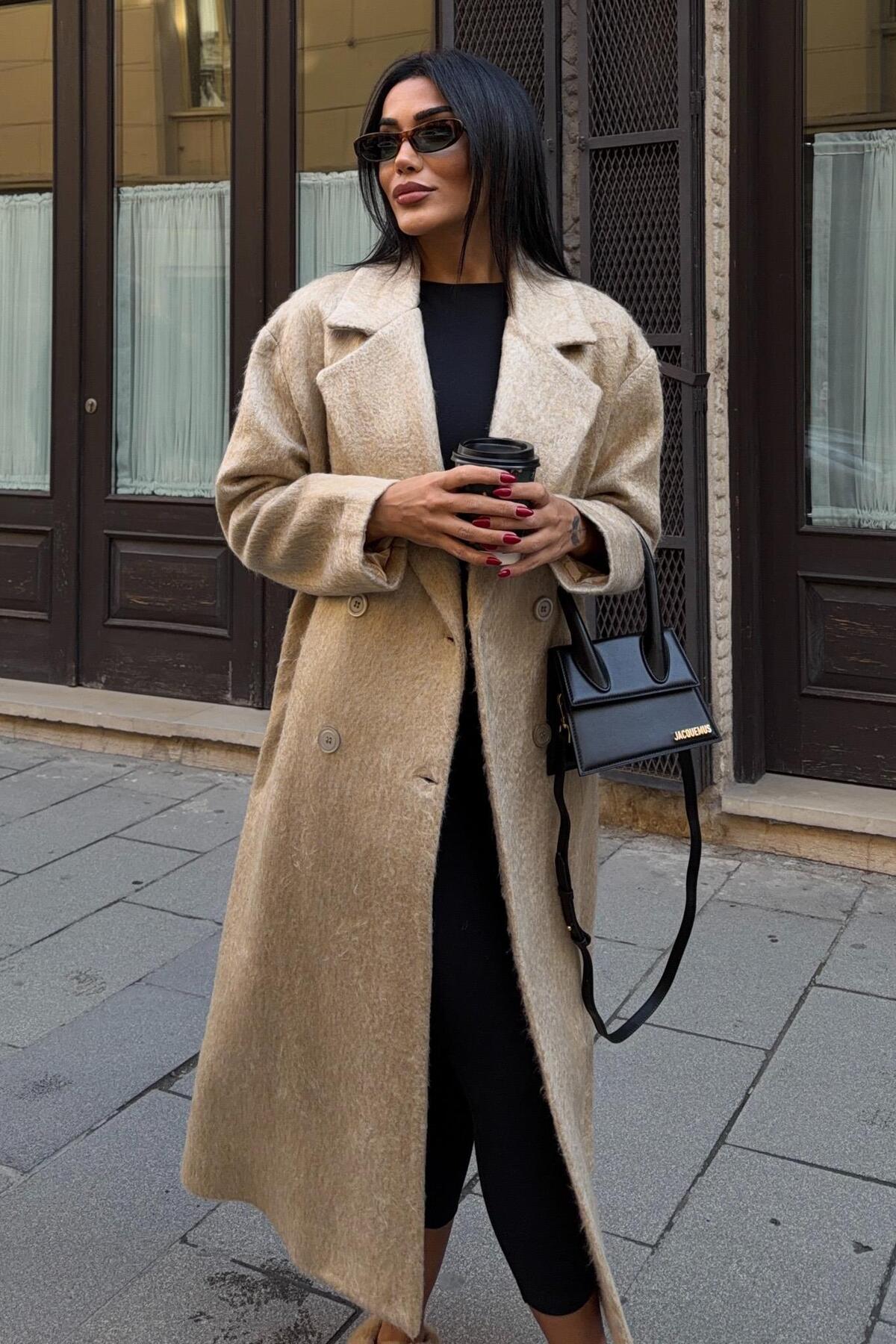 Lijuri  Çift Düğmeli Kaşe Kaban 7132 - Görsel 5