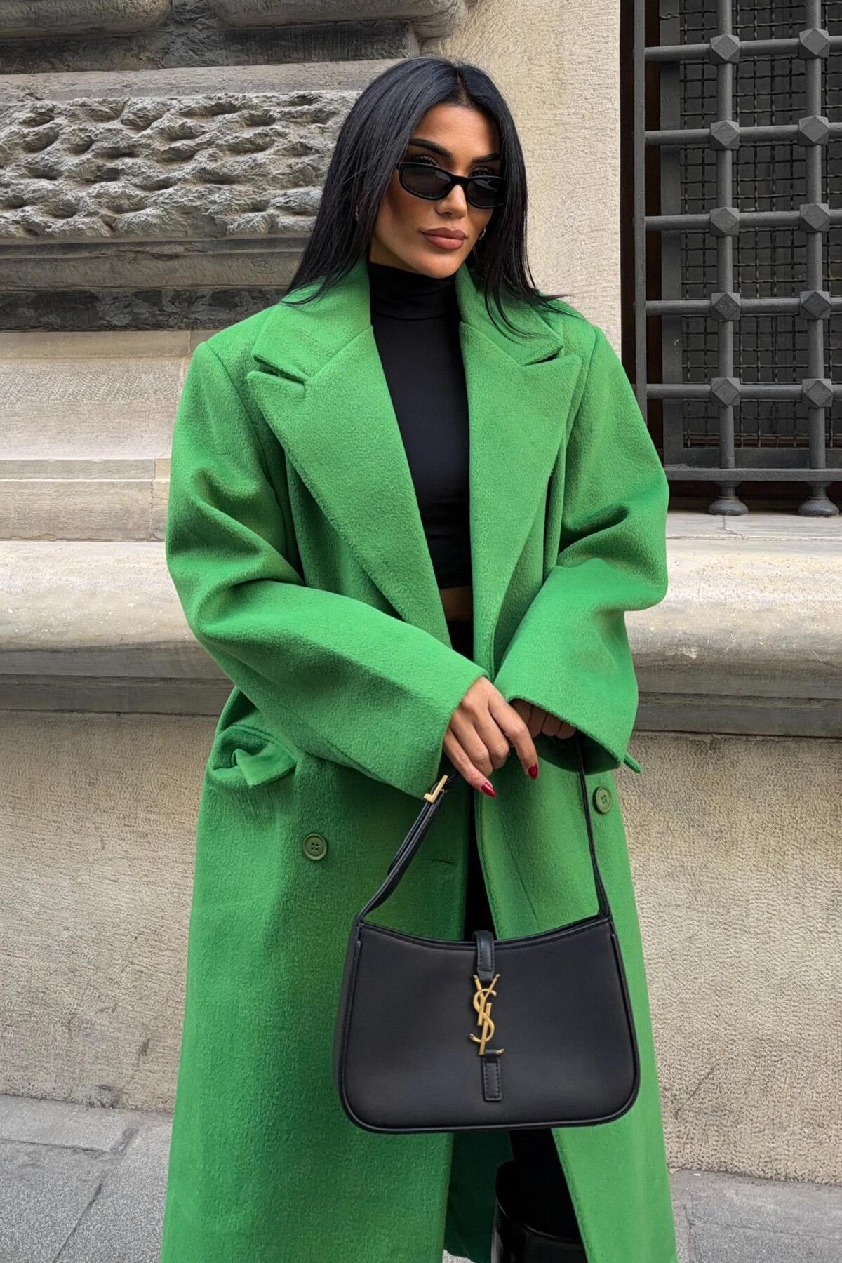 Lijuri  Oversize Kruvaze Uzun Kaşe Kaban 7130 - Görsel 7