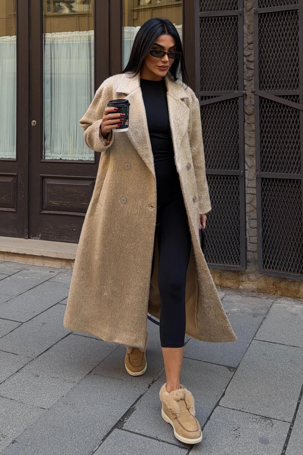 Lijuri  Çift Düğmeli Kaşe Kaban 7132 - Görsel 6