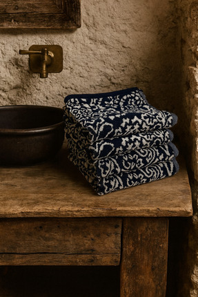 Taka Fabrics 4 lü Yüzde Yüz Pamuk Havlu Set 40x70 cm Lacivert-Beyaz