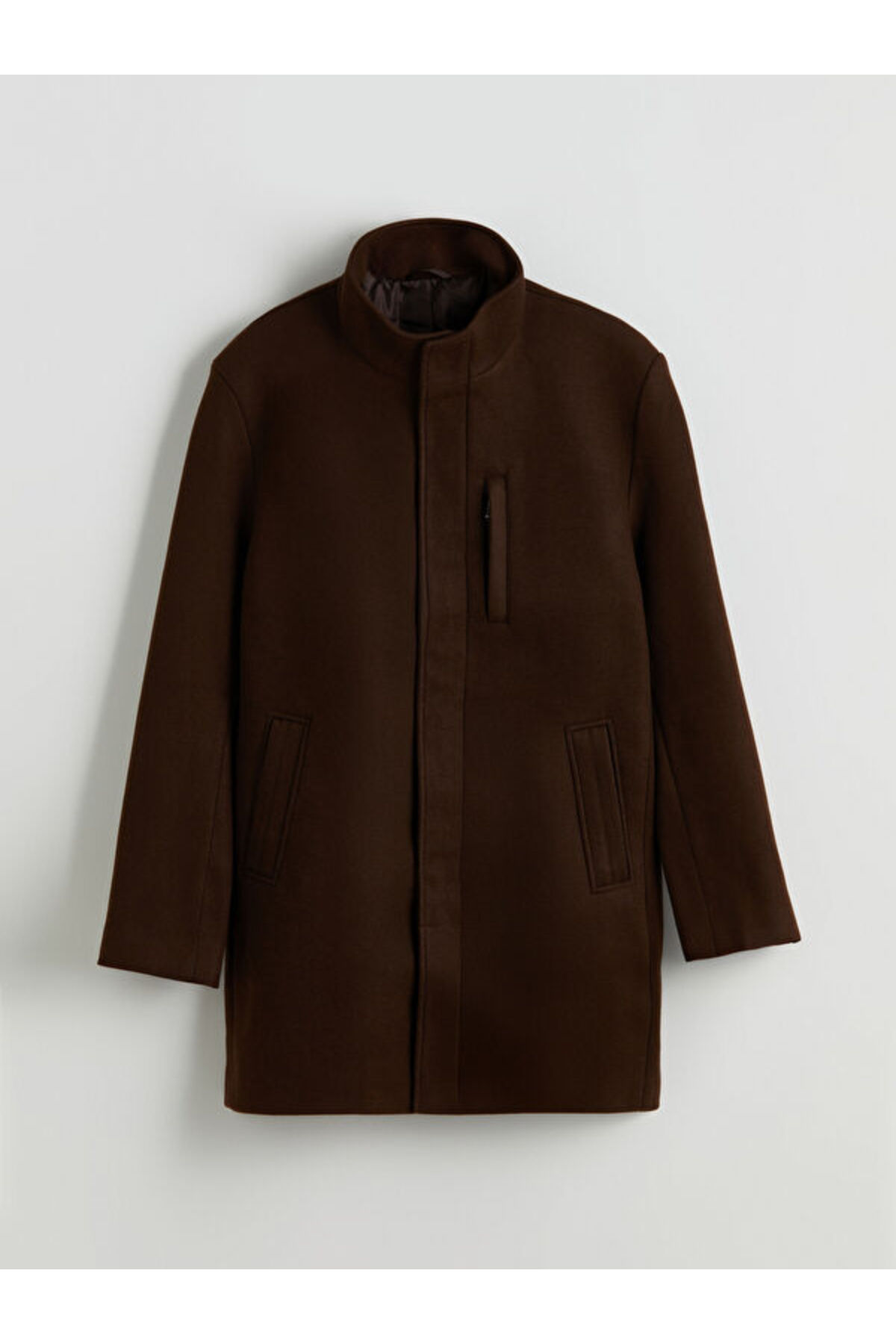 LC Waikiki  LCWAIKIKI Classic Siyah Büyük Beden Standart Kalıp Dik Yaka Erkek Kaşe Kaban - Görsel 4