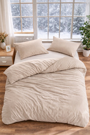 Asilex Home Collection Çift Kişilik Bej Nevresim Takımı Lastikli Çarşaflı Yum...