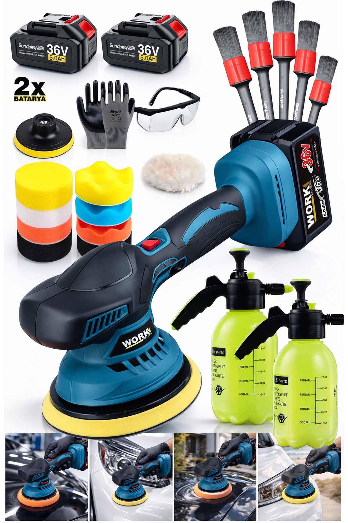 WORKMASTER Akülü Polisaj Makinesi 36V Orbital Pasta Cila Parlatma