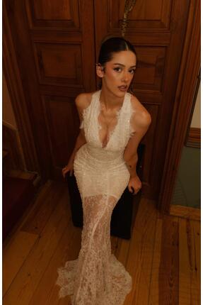 VİONELLA MAELLE Halter Yaka Fransız Dantel Balık Gelinlik | 2026 Koleksiyonu