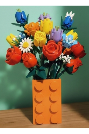Mutlu Tasarım Lego Çiçekleri İle Uyumlu Vazo Hediyelik Vazo Saksı (Çiçekler D...