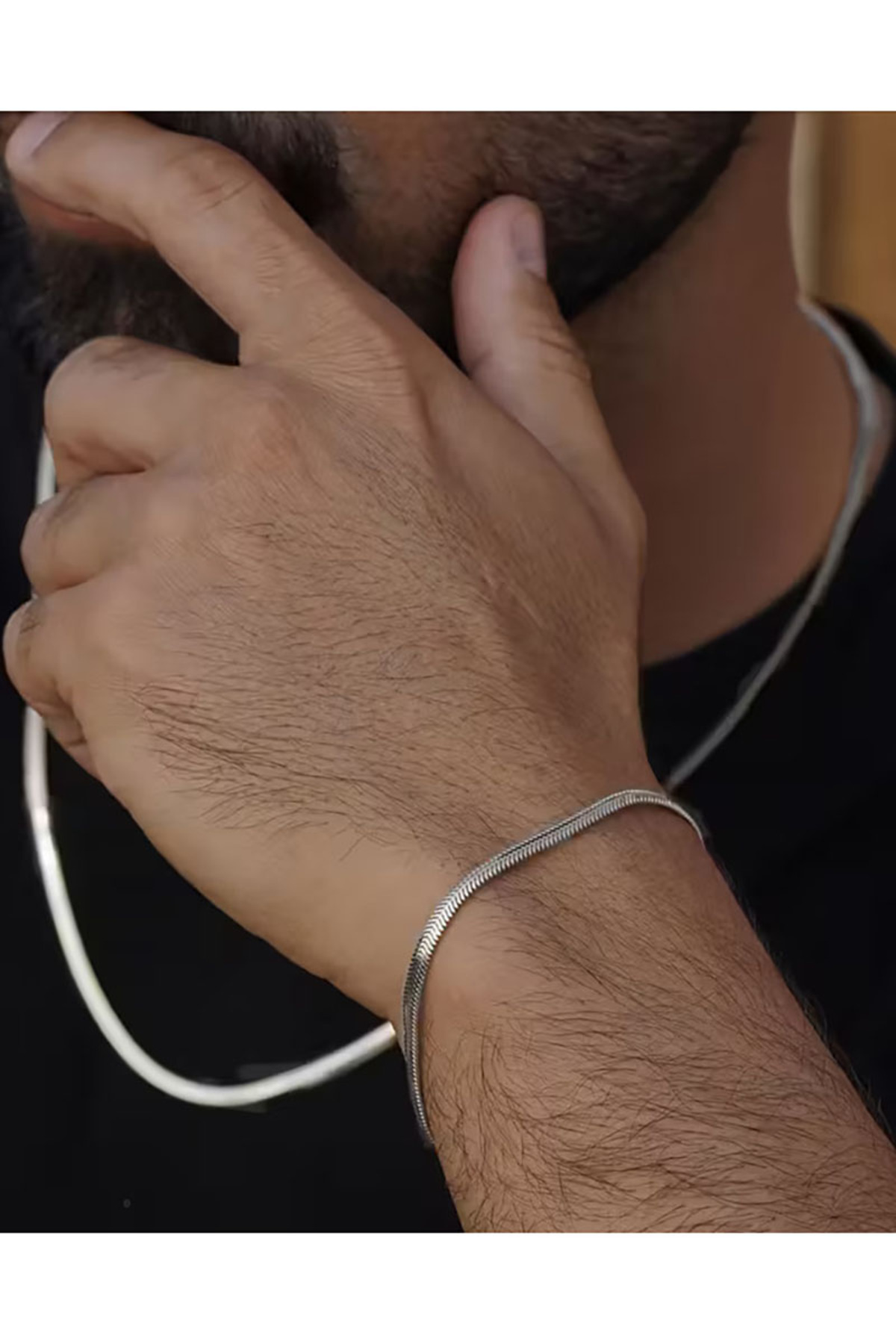 renery Unisex Kararmaz Paslanmaz Çelik Garantili İtalyan Çelik Yılan Kolye Bileklik Set görsel 3
