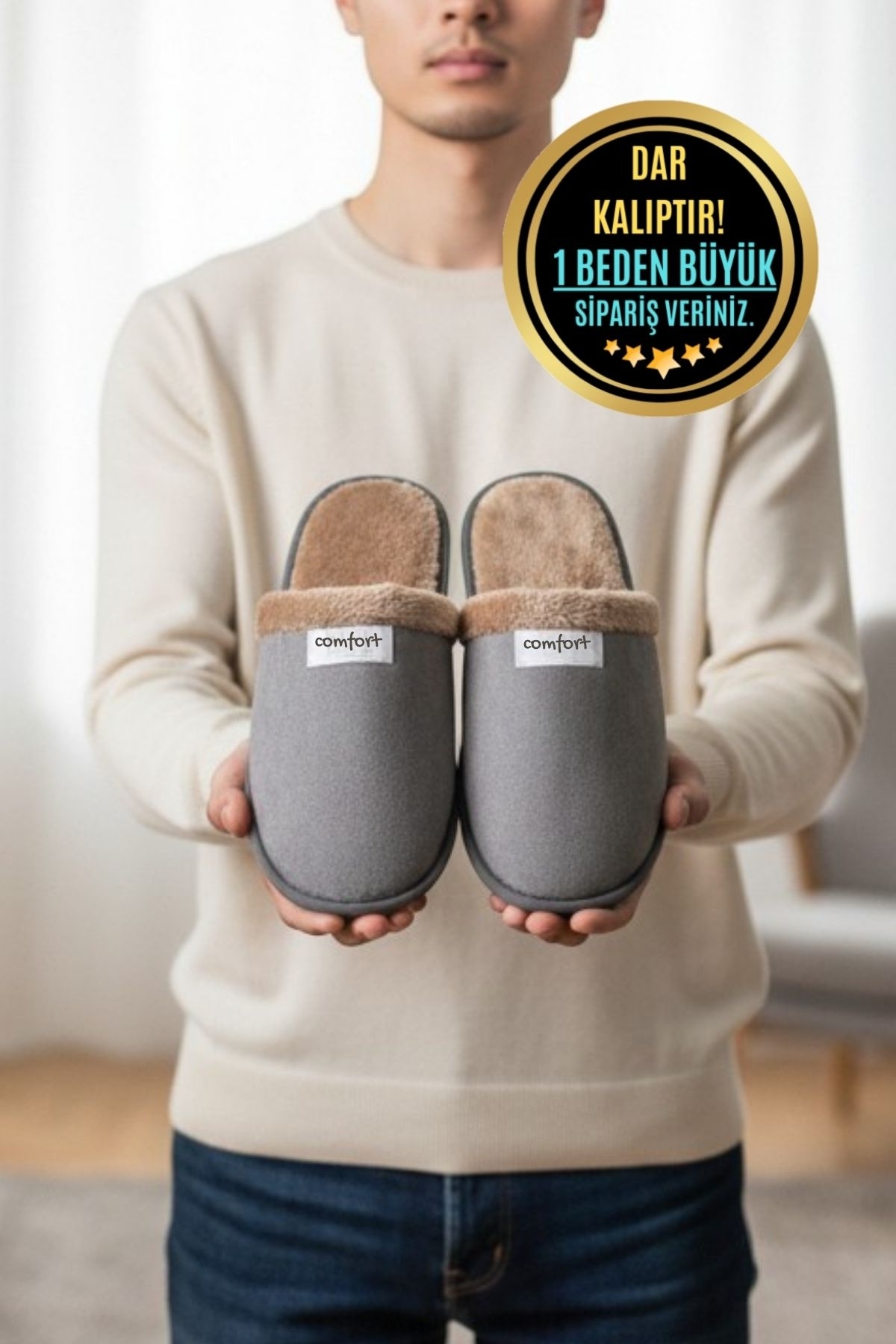 Modafırsat  Erkek Günlük Terlik Peluş Yıkanabilir Ev Terliği Misafir Çeyiz Damat Terliği - Görsel 3