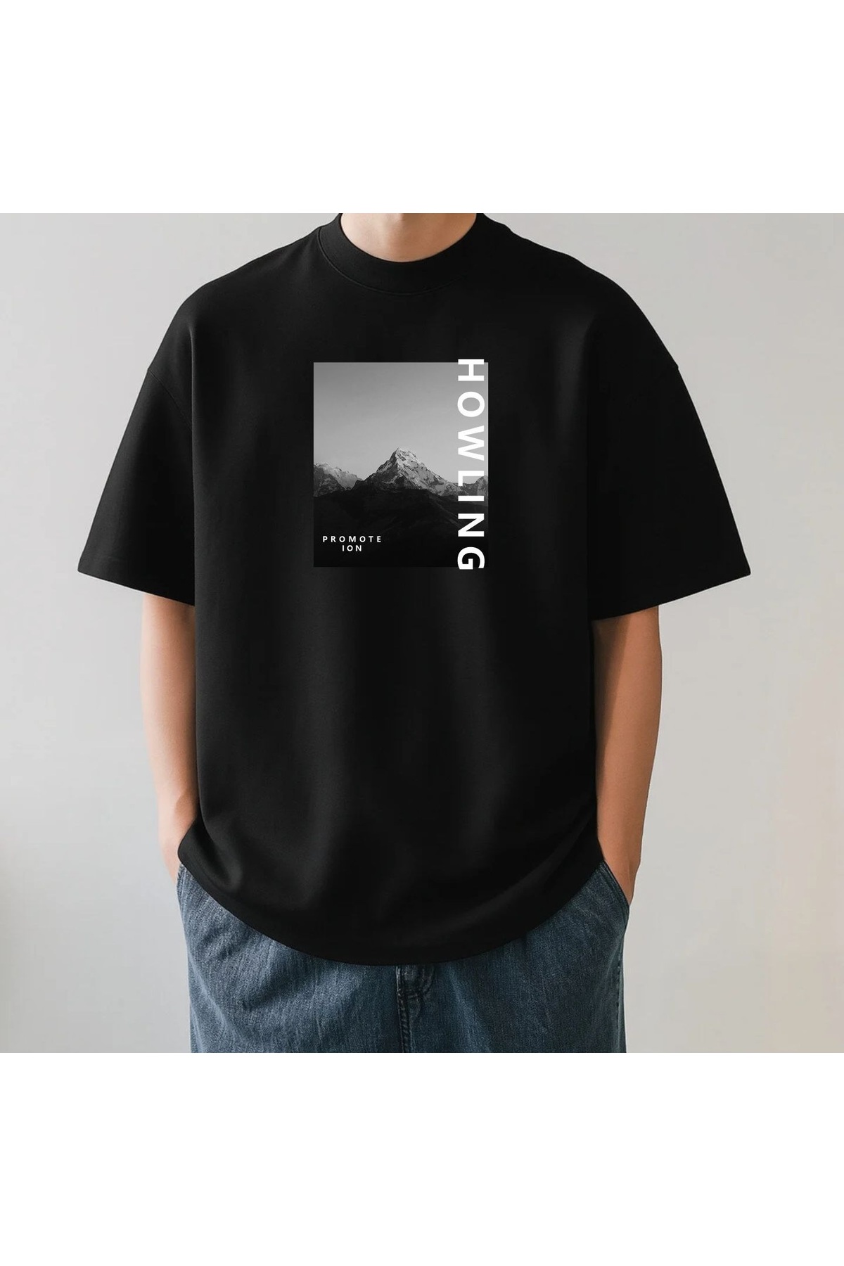 qubo sportswear & company Unisex Oversized Printed Cotton Crew Neck Short Sleeve BLACK T-shirt