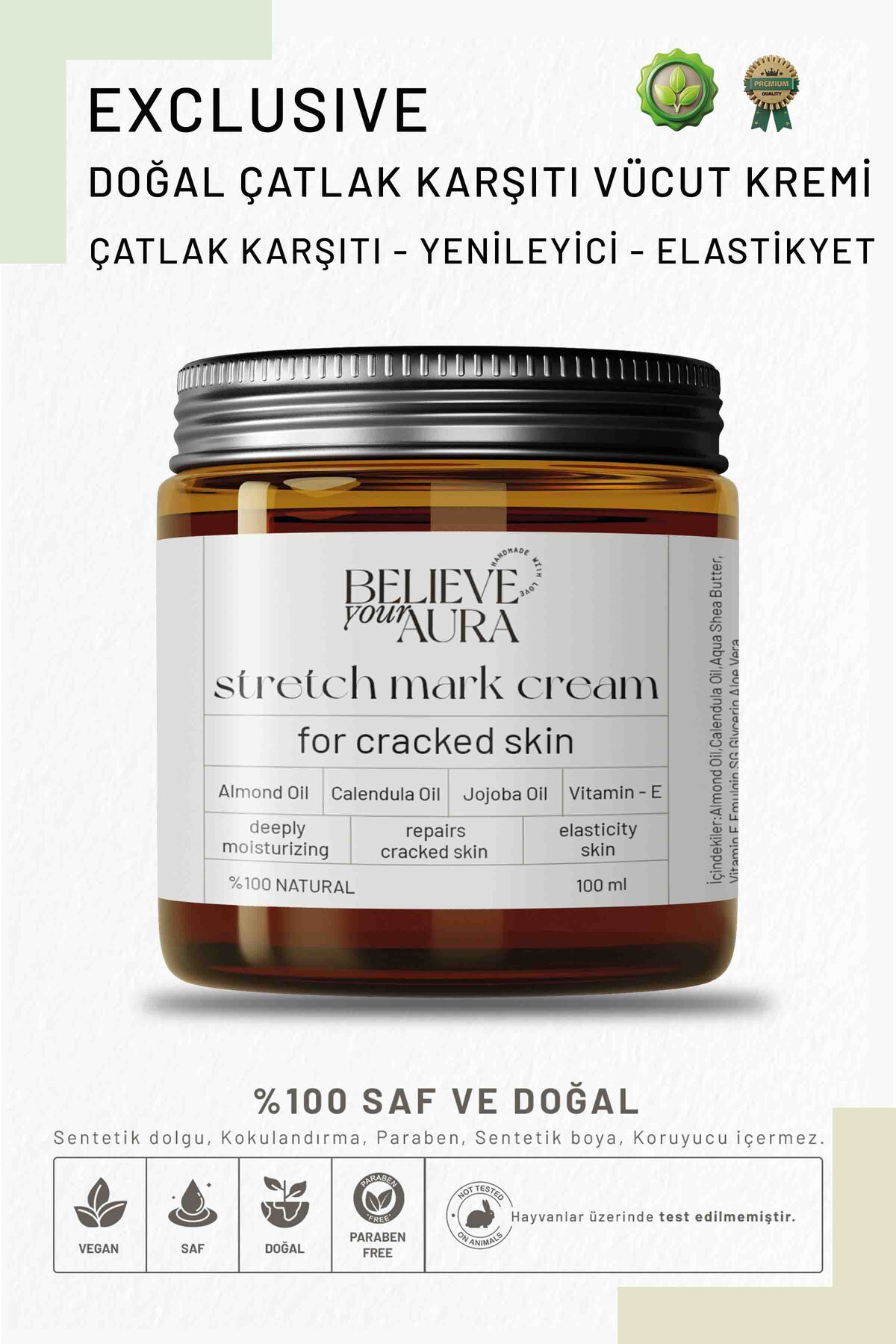 Believe Your Aura Çatlak Karşıtı Vücut Kremi - Nemlendirici Elastikiyet Verici Besleyici Hamile Çatlak Kremi - 100 ml — CRMSTM