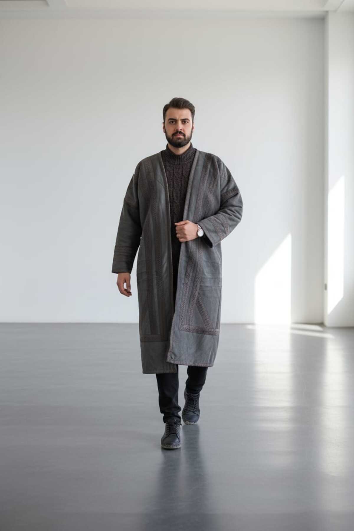 bilqasmi  Erkek Uzun Klasik Kürk Palto Görünümlü Kışlık Dış Giyim Unisex